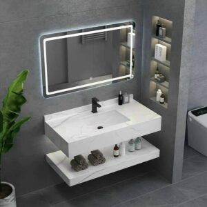 Mẫu tủ lavabo và bộ bàn đá 2 tầng